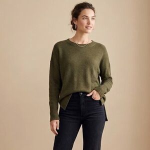 J. Crew Wool Blend Dark Olive Crew Neck Sweater | Size 8